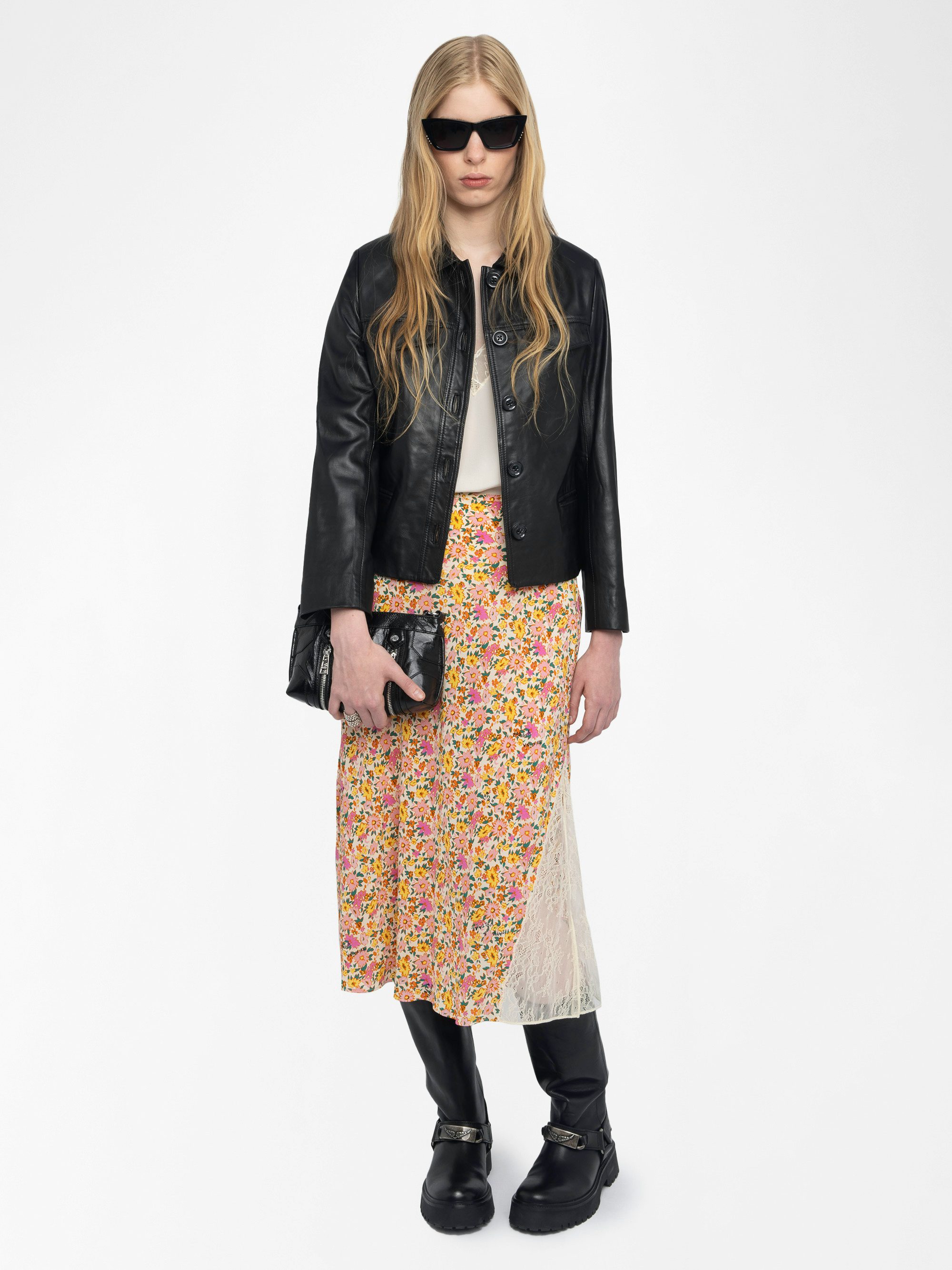 Jayla Womens Floral Midi Skirt - Mid-length lingerie-inspired skirt in viscose with lace details.